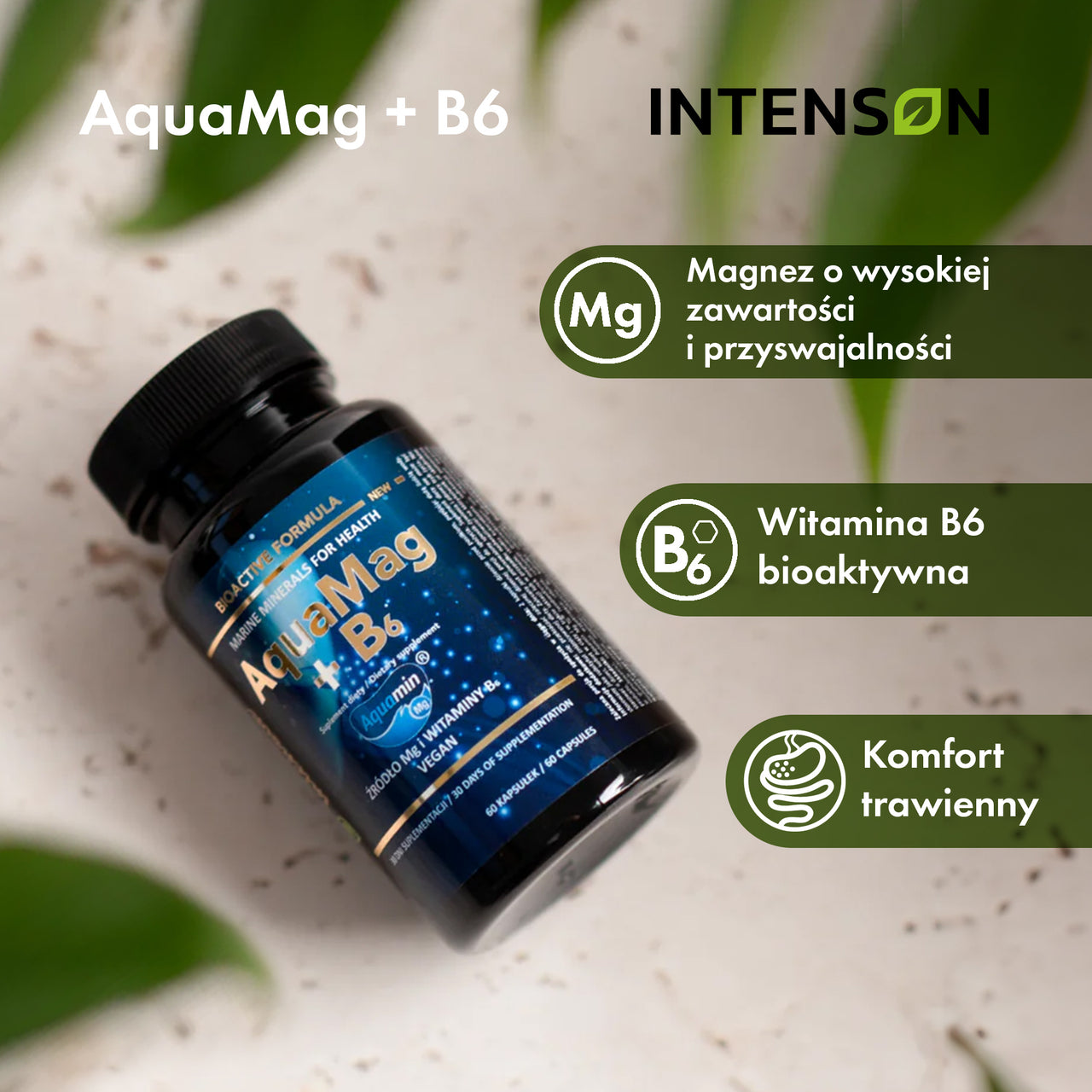 Magnez AquaMag z Aquamin MgTg® i witaminą B6, 60 kapsułek