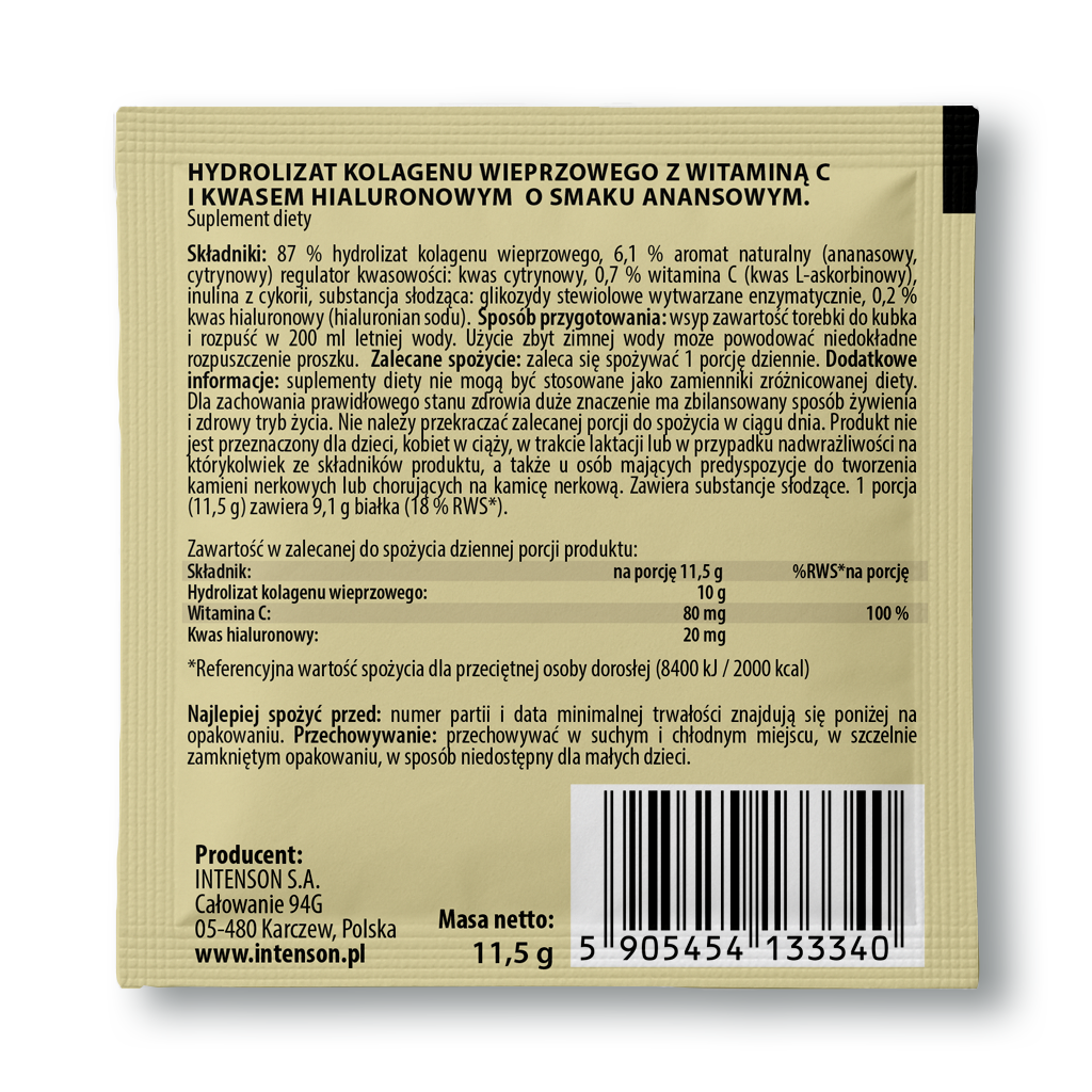 Intenson Kolagen saszetka + witamina C + kwas hialuronowy o smaku ananas 11,5 g - Intenson.pl