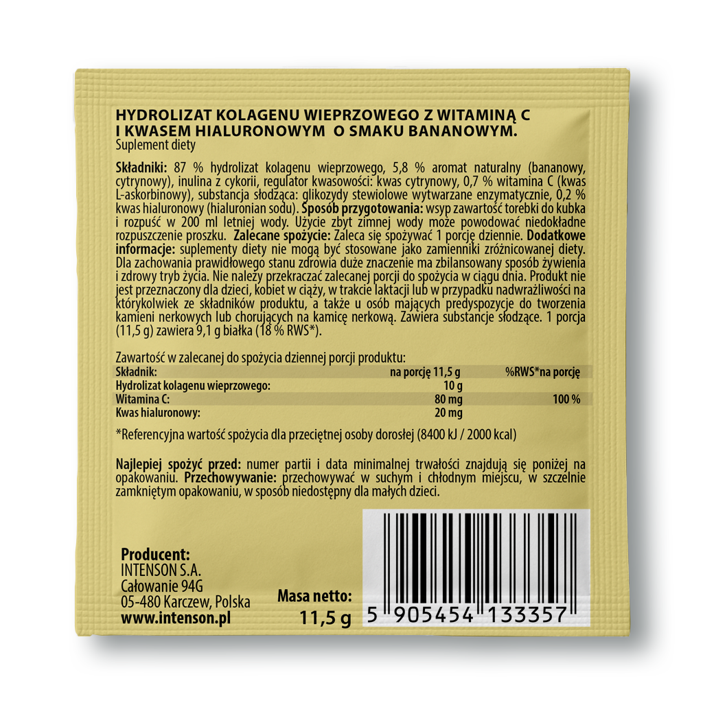 Intenson Kolagen saszetka + witamina C + kwas hialuronowy o smaku banan 11,5 g - Intenson.pl