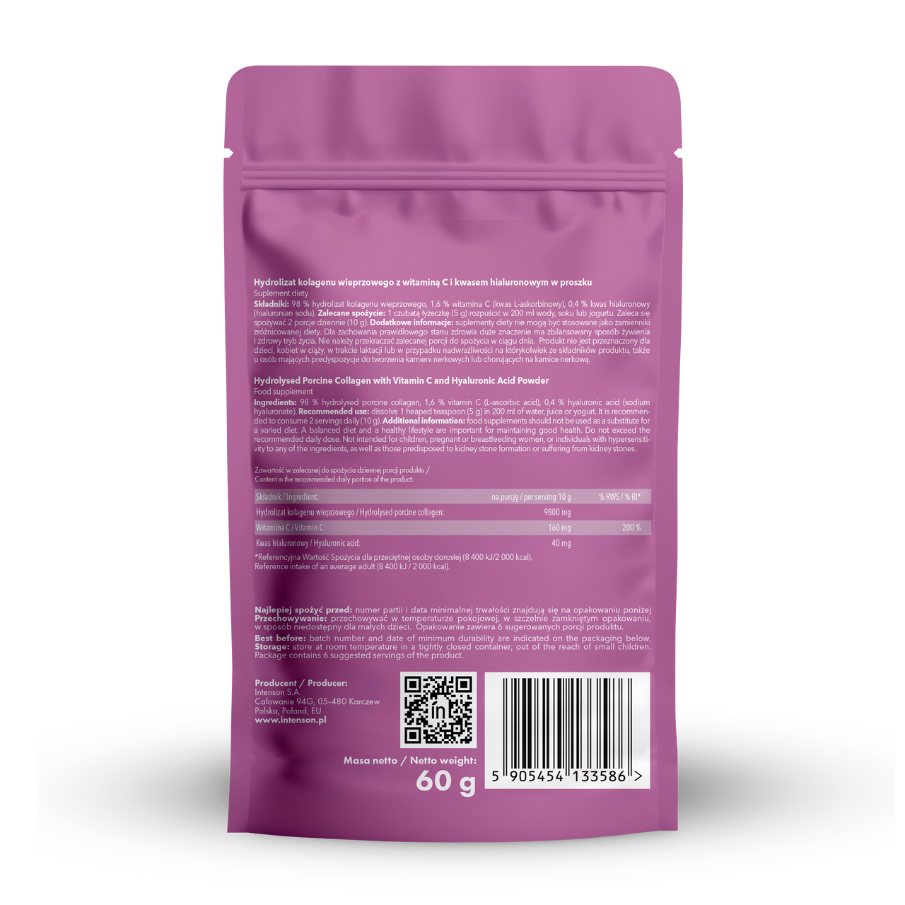 Intenson Kolagen proszek + witamina C + kwas hialuronowy 60g - Intenson.pl