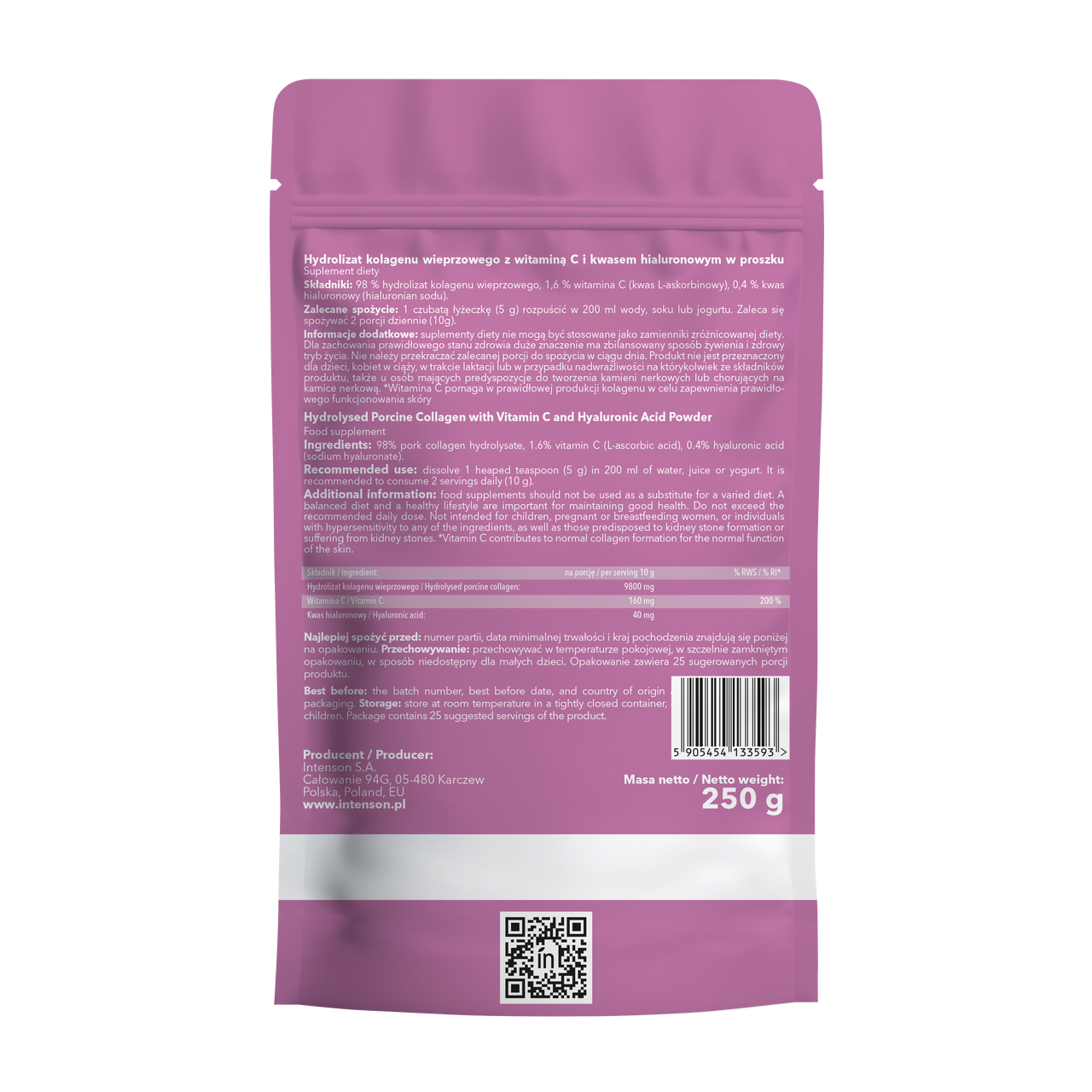 Intenson Kolagen proszek + witamina C + kwas hialuronowy 250g - Intenson.pl